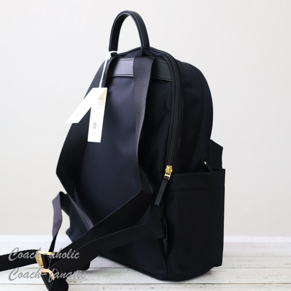 NWT Tory Burch Ella Logo Dual Zip Compartment Nylon Backpack in Black - Picture 9 of 13